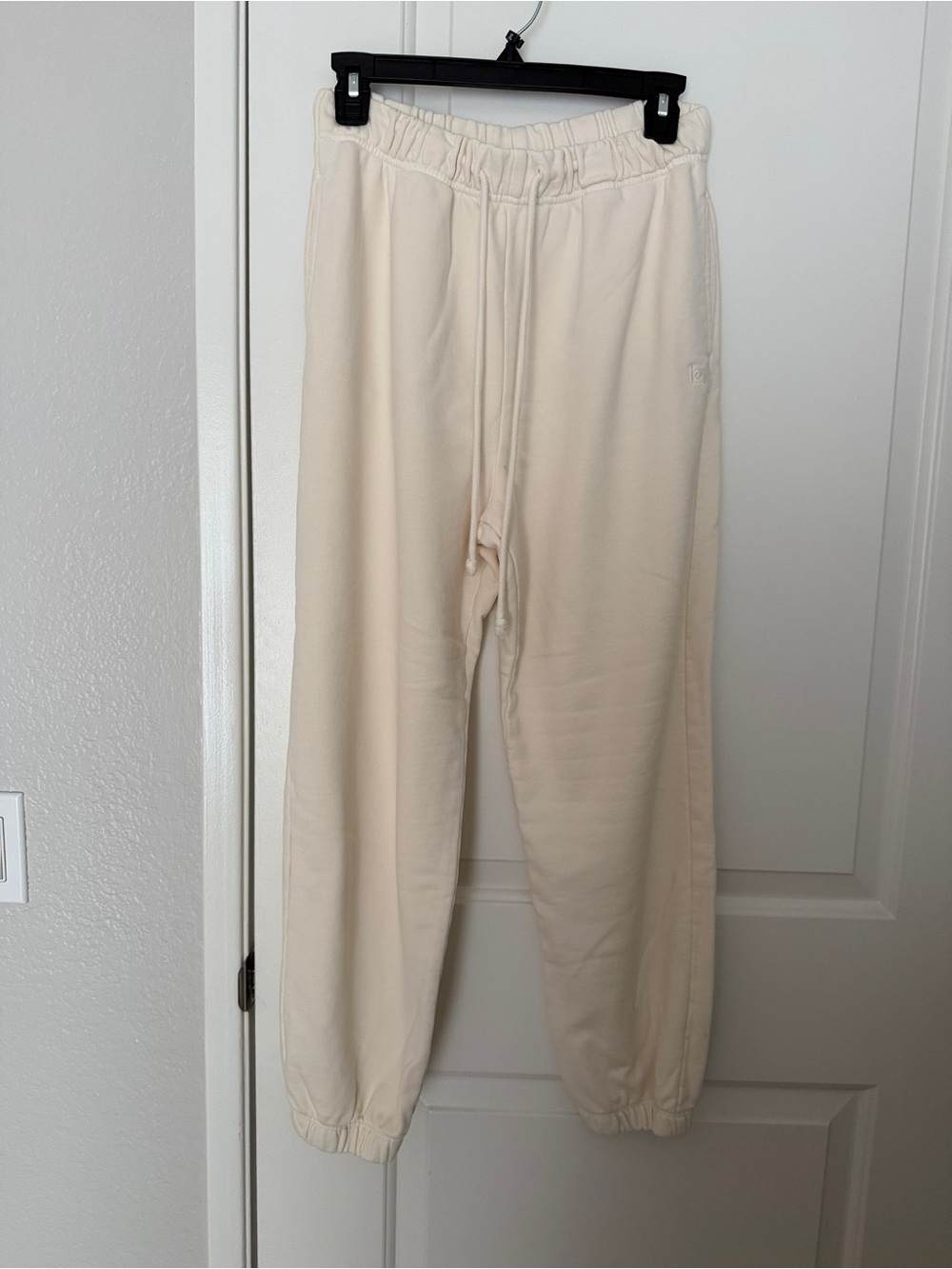 Cream Elastic-Waist Jogger Sweatpants